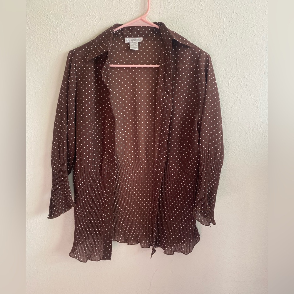 Vintage Le Grange polkadot button down 3/4 sleeve top size small